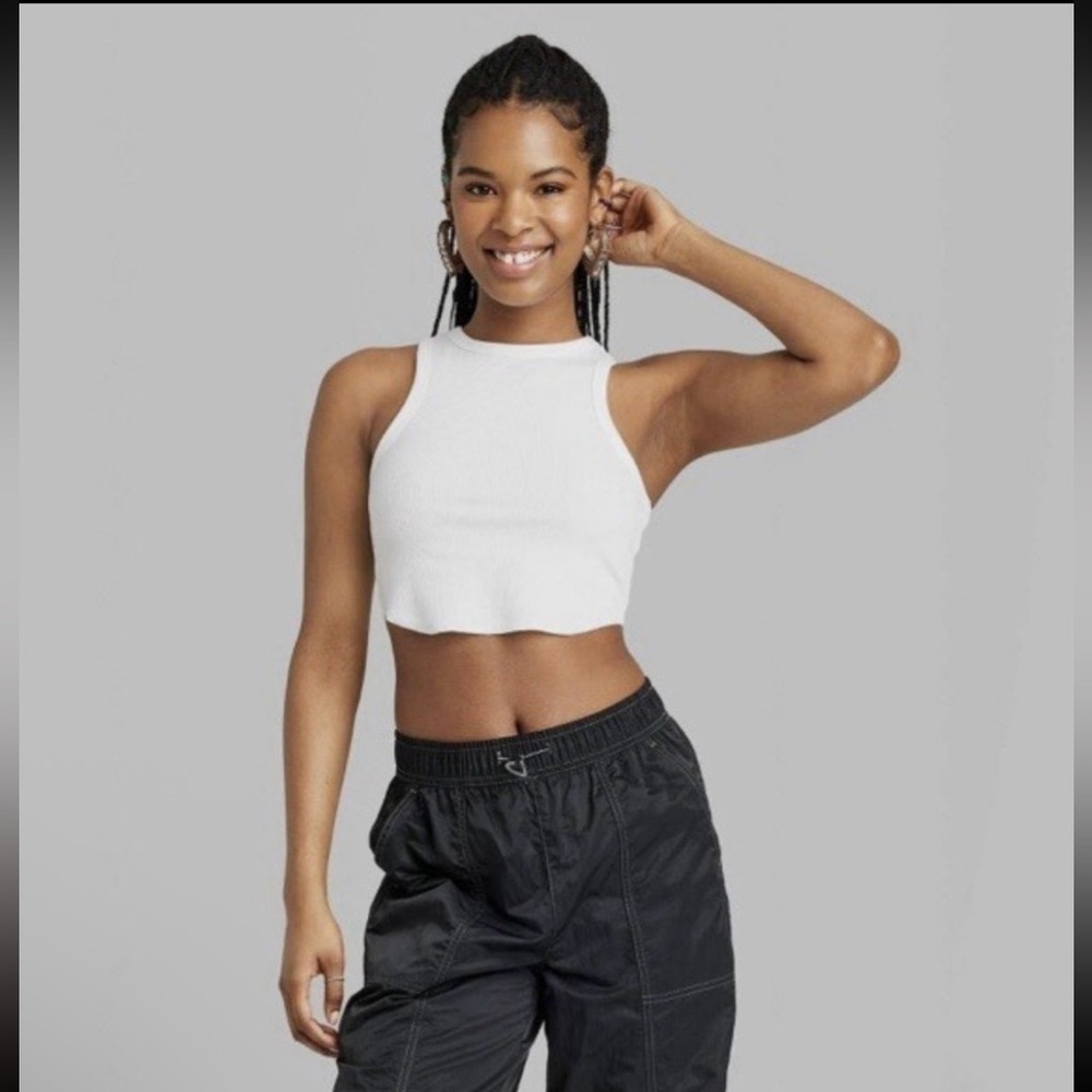 NWT Wild Fable Cropped Ribbed White Tanks Size Large